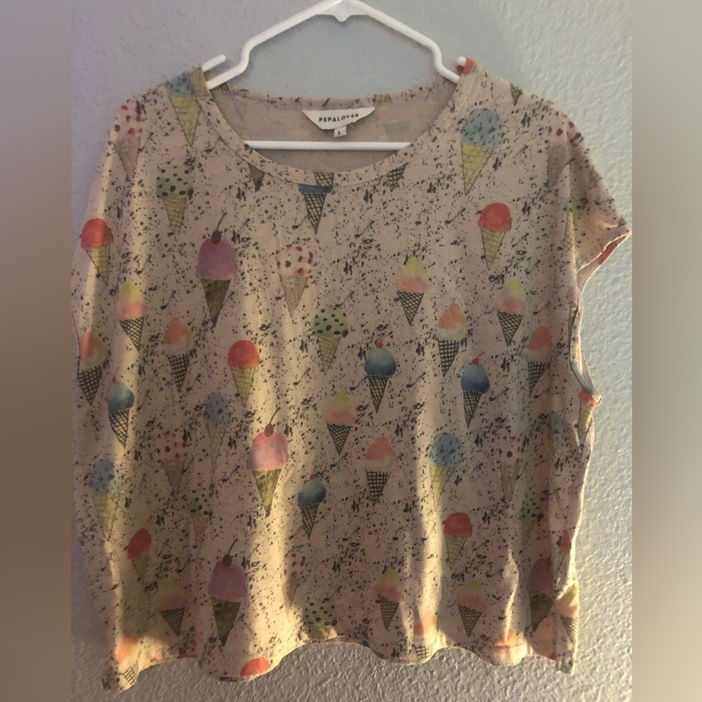 Playful Ice Cream Print Women's Tee - Cream (Pepaloves)